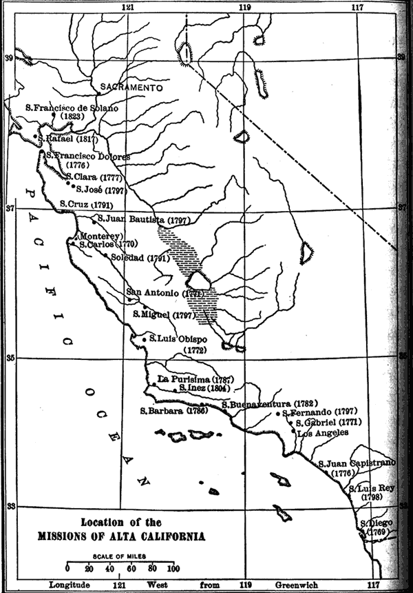Location of the Missions of Alta California