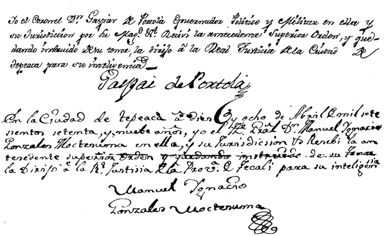 Facsimile of signature of Governor Portolá