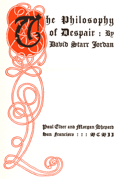 Title Page for "The Philosophy of Despair" by David Starr Jordan
